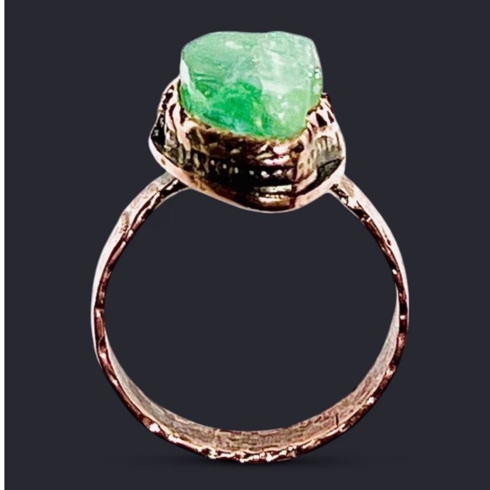 Raw Green Calcite & Copper Metal Ring (7)